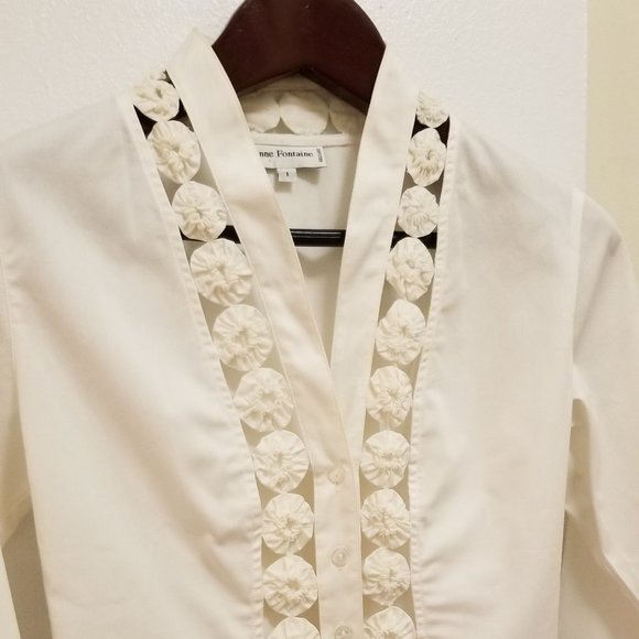 Anne Fontaine Iconic White Blouse w/ Floral Cutouts, Petite, NEW - Picture 1 of 5